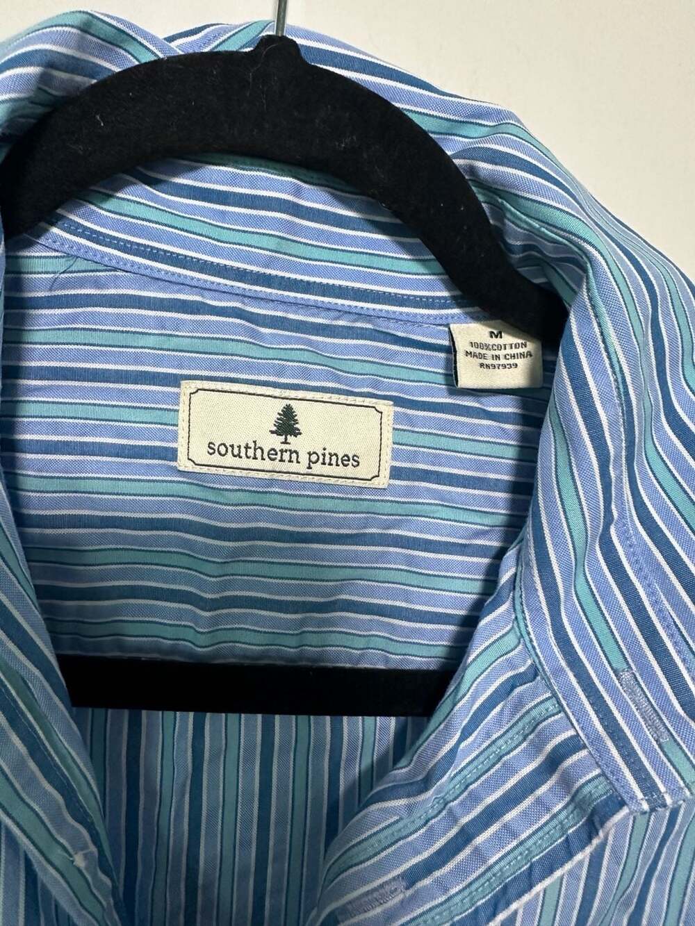 Southern Pines Blue Striped Cotton Long Sleeve Button Up Shirt - Picture 2 of 7